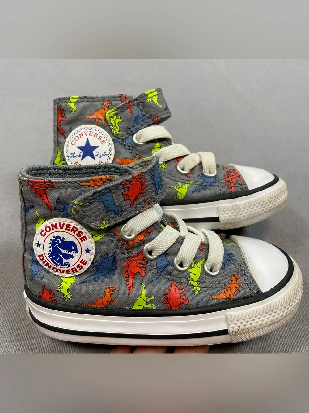 Converse Kids Gray High-Top Sneakers with Neon Dino Print